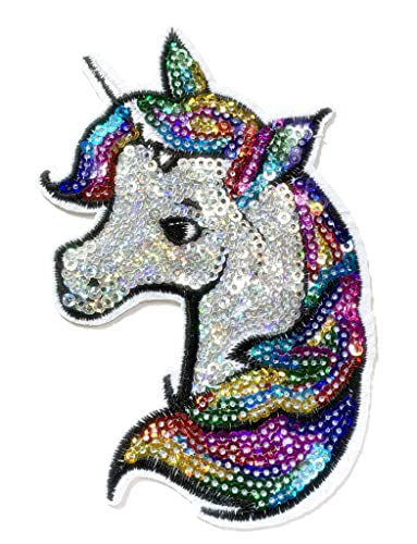 Multi Color Sequin Unicorn Patch Embroidered Iron-On Sew-On Applique Girls Large