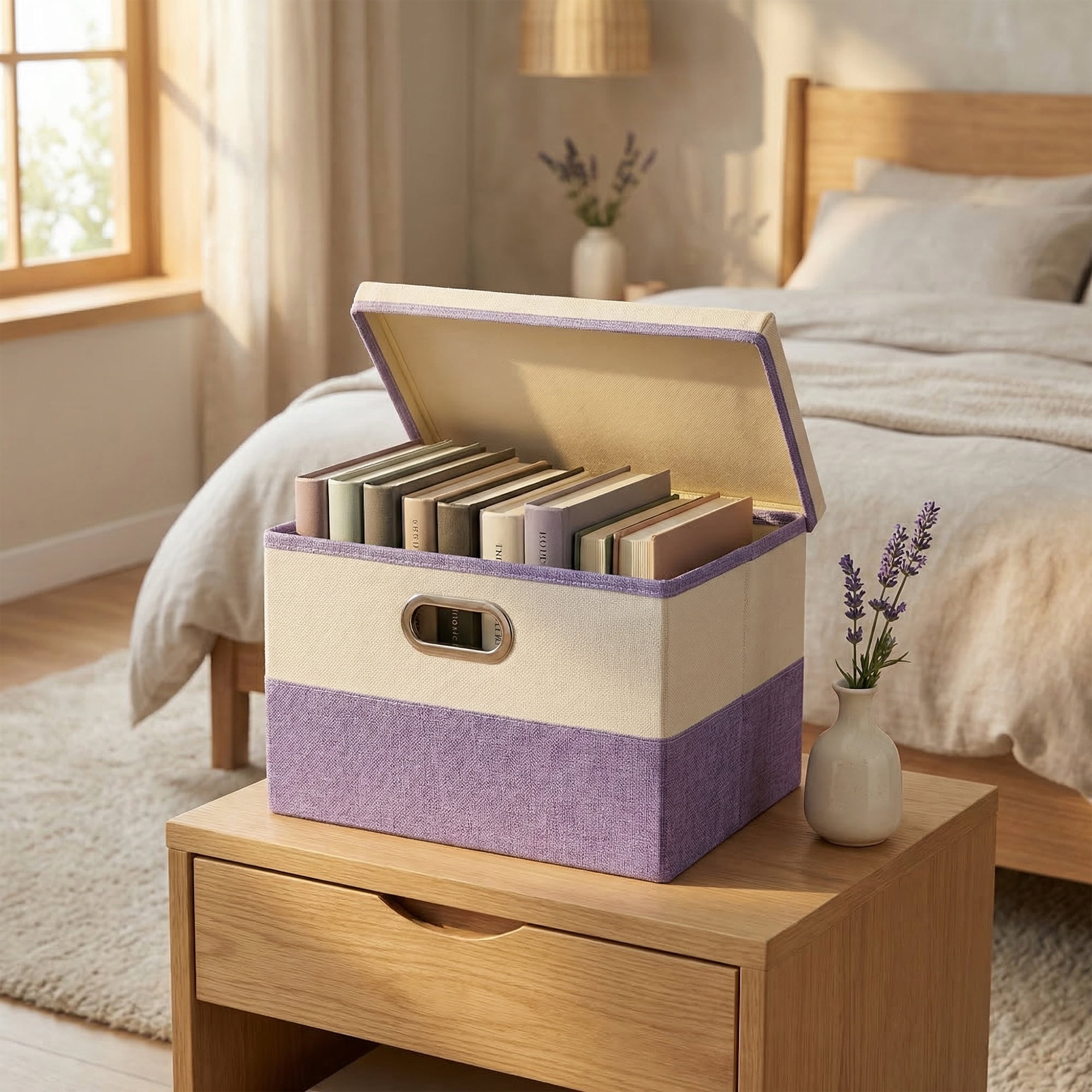 Unique Bargains Fabric Storage Bin with Lids Purple 16.9*11.8*10.6in