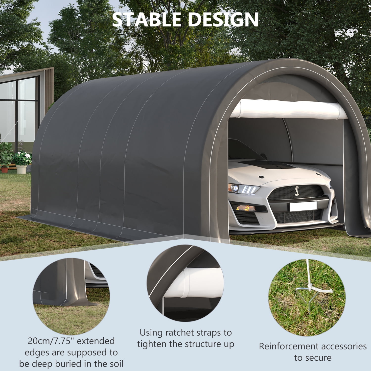Newboti 10' x 16' Carport, Heavy Duty Portable Garage Storage Tent with Large Zippered Door, Anti-UV PE Canopy Cover for Car, Truck, Boat, Motorcycle, Bike, Garden Tools, Outdoor Work, Gray 6529870175