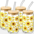 thumbnail image 1 of Juego de 4 vasos de vidrio DWTS DANWEITESI de 16 oz con girasol, 1 of 7