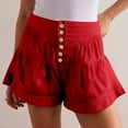 thumbnail image 4 of RYRJJ Women's Shorts Summer Baggy High Waisted Ruffle Flowy Wide Leg Buttons Pleated Casual Shorts Fashion Short Shorts(Red,M), 4 of 7