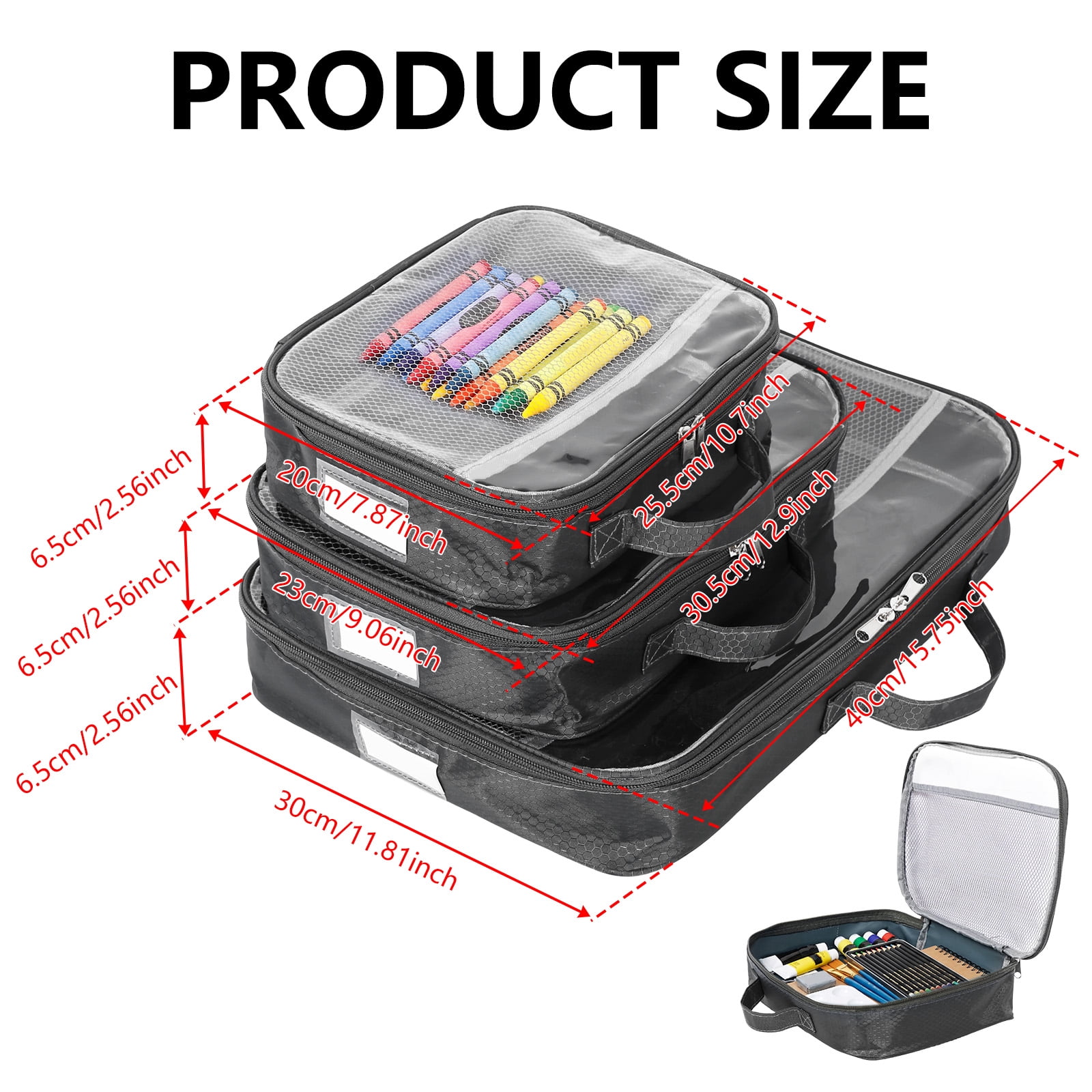 3 Packs PVC Toy Storage Organizer with Zipper Name Tag & Manual Pocket, Clear Durable Case for Blocks Clay Board Games Travel