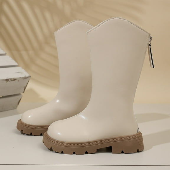Ulitacool Toddler Girls Boots Girls Boots Winter Warm Lined Long Boots For Kids Toddler Girls High Knee Boots Non Comfy Soft Feetwear 8-9 Years Beige