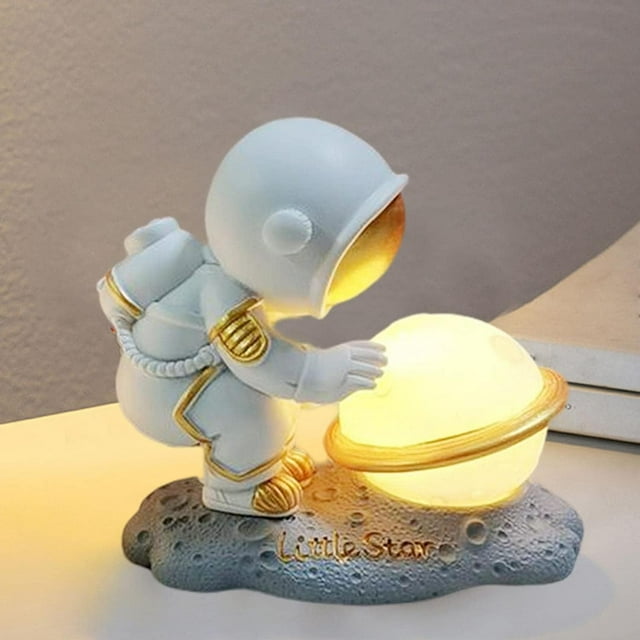 Lámpara LED de mesa de astronauta de resina de dibujos animados, lámpara de luna, luz nocturna, modelo moderno con pantalla de cristal de impresión 3D, lámpara de noche
