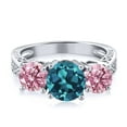 thumbnail image 2 of Gem Stone King 925 Sterling Silver London Blue Topaz and Pink Lab Grown Diamond Engagement Ring for Women | 2.70 Cttw | Round 7MM | Gemstone November Birthstone | Size 6, 2 of 4