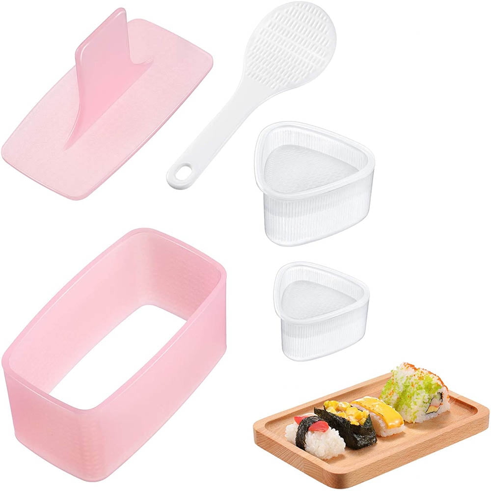 DIMVKA 2 Pack Onigiri Sushi Maker Mold Triangle Sushi Press (Large & Small), Non Stick Sushi Rice Making Kit with 1 Pack Small Rice Paddle