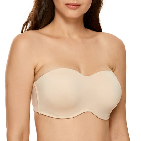 

DELIMIRA Women s Seamless Underwire Bandeau Minimizer Strapless Bra for Large Bust