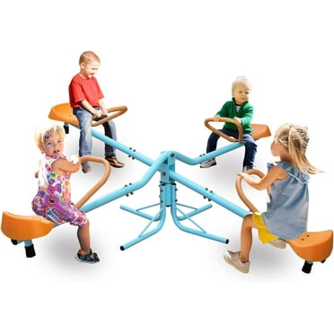 360 Degree Rotation Outdoor Kids Spinning Seesaw Sit and Spin Teeter Totter Outdoor Playground Equipment Swivel Teeter Totter for Backyard (4 Seats)