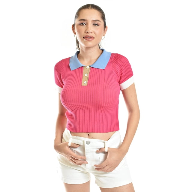 Blusa de canale tipo polo Roman Fashion /Juvenil, 7281 (Fiusha) fucsia M