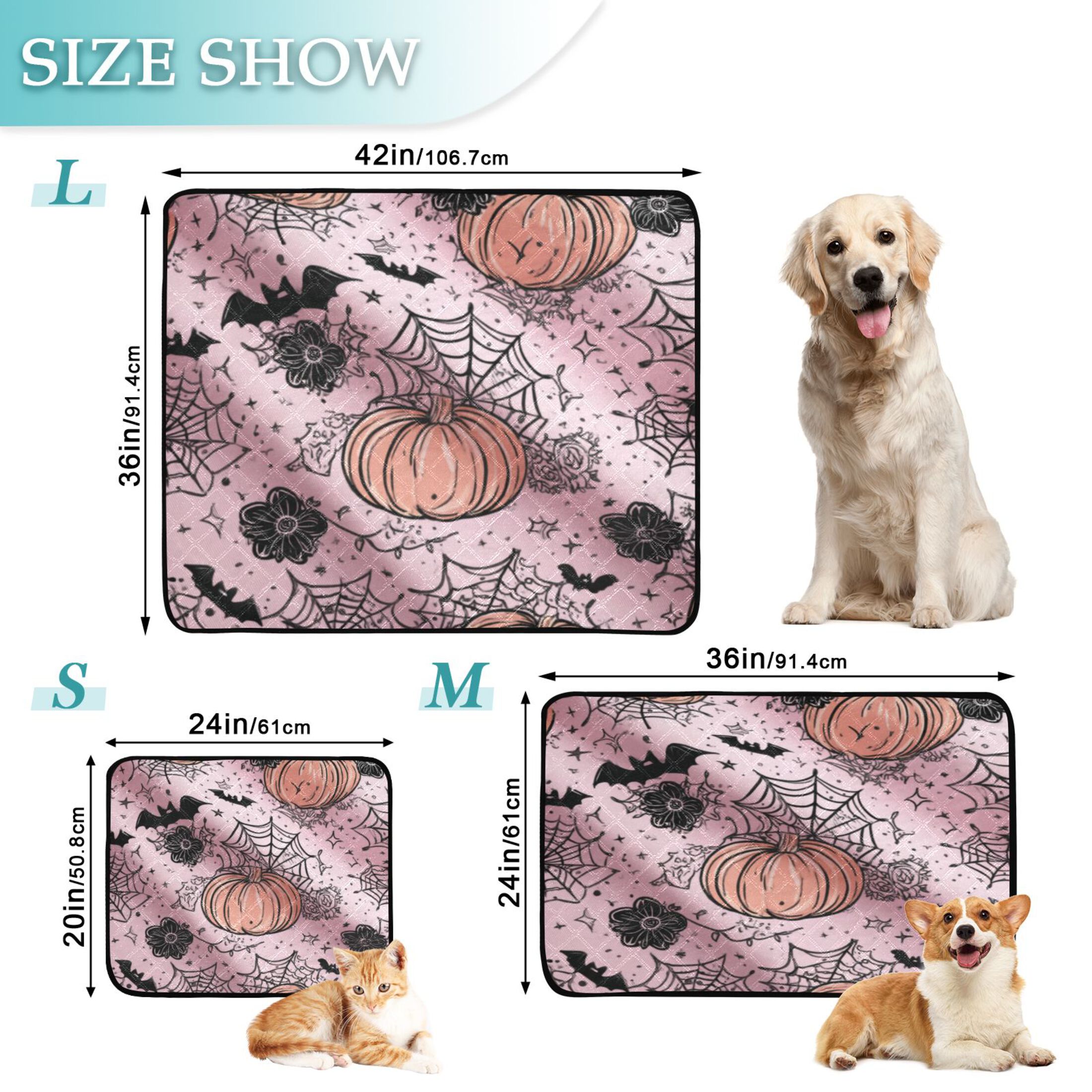 Washable Pet Pee Pads with Super Absorbent Reusable Training Pads for Dogs & Cats Black Flowers and Spider Web