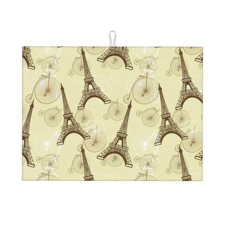 

Large Dish Drying Mats for Kitchen Counter - Eiffel Tower bike 18x24In Anti-Slip Absorbent Microfiber Drying Mat for Kitchen Counter Mat Dish Rack Mat with Hanging Loop