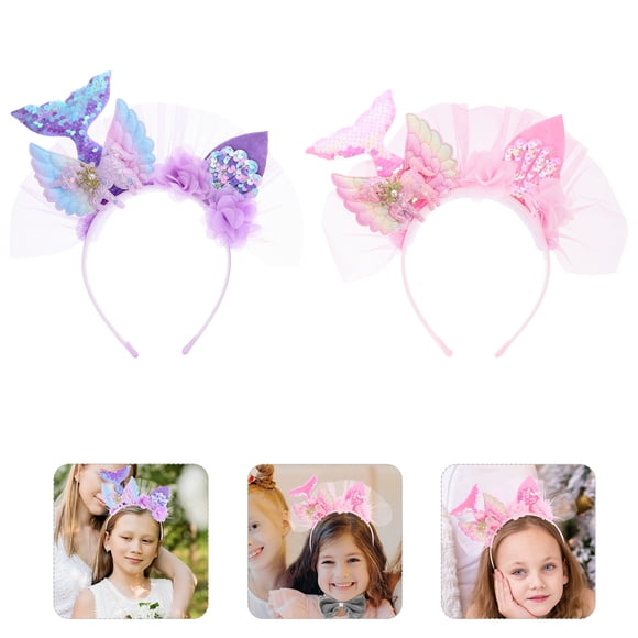 HEATSHAKING 2Pcs Mermaid Hair Accessories for Girls Cloth Purple Hair Accessory