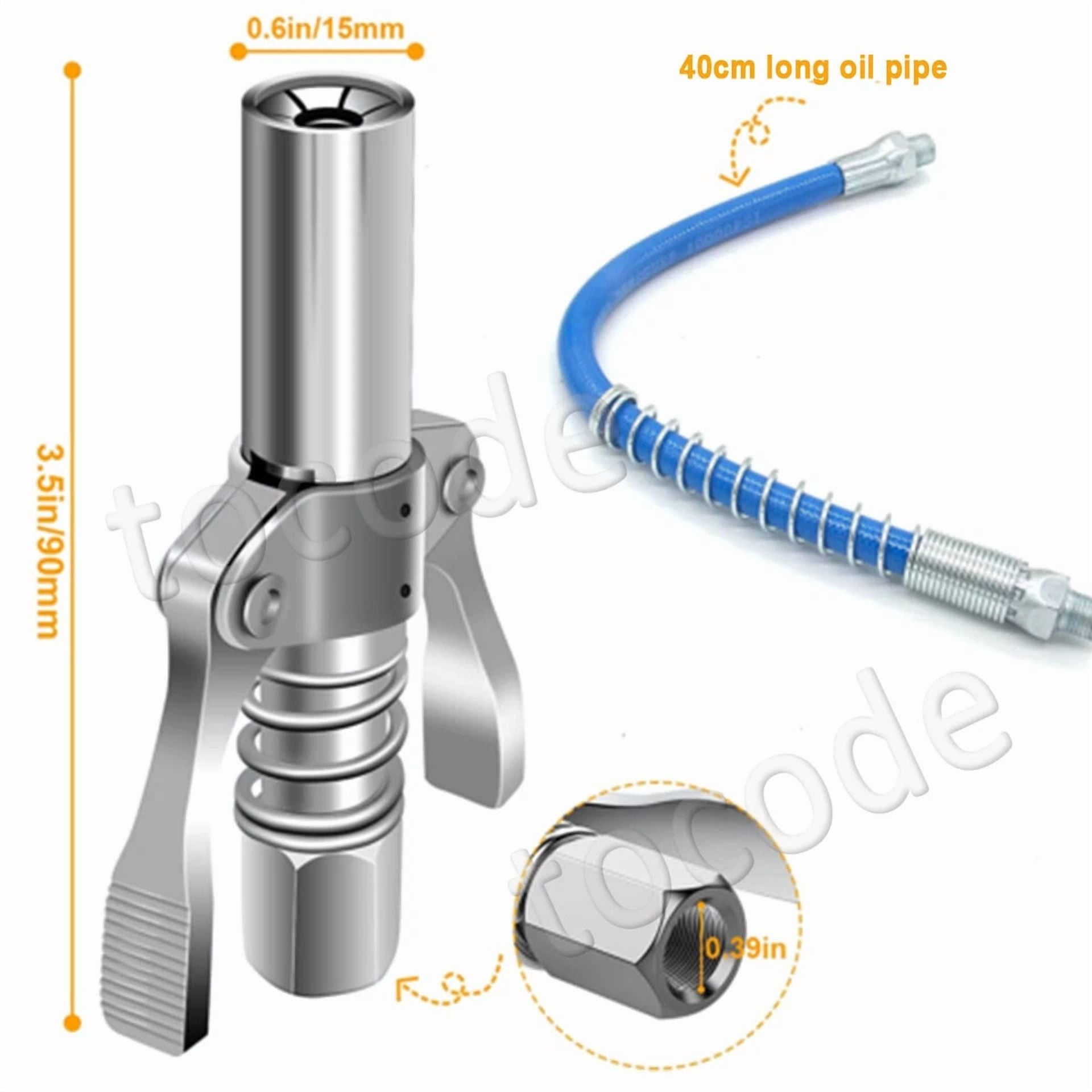 CRESTIN- 12000 Psi Grease Gun Coupler Quick Release Dual Handle Grease Gun Tip 16In Hose