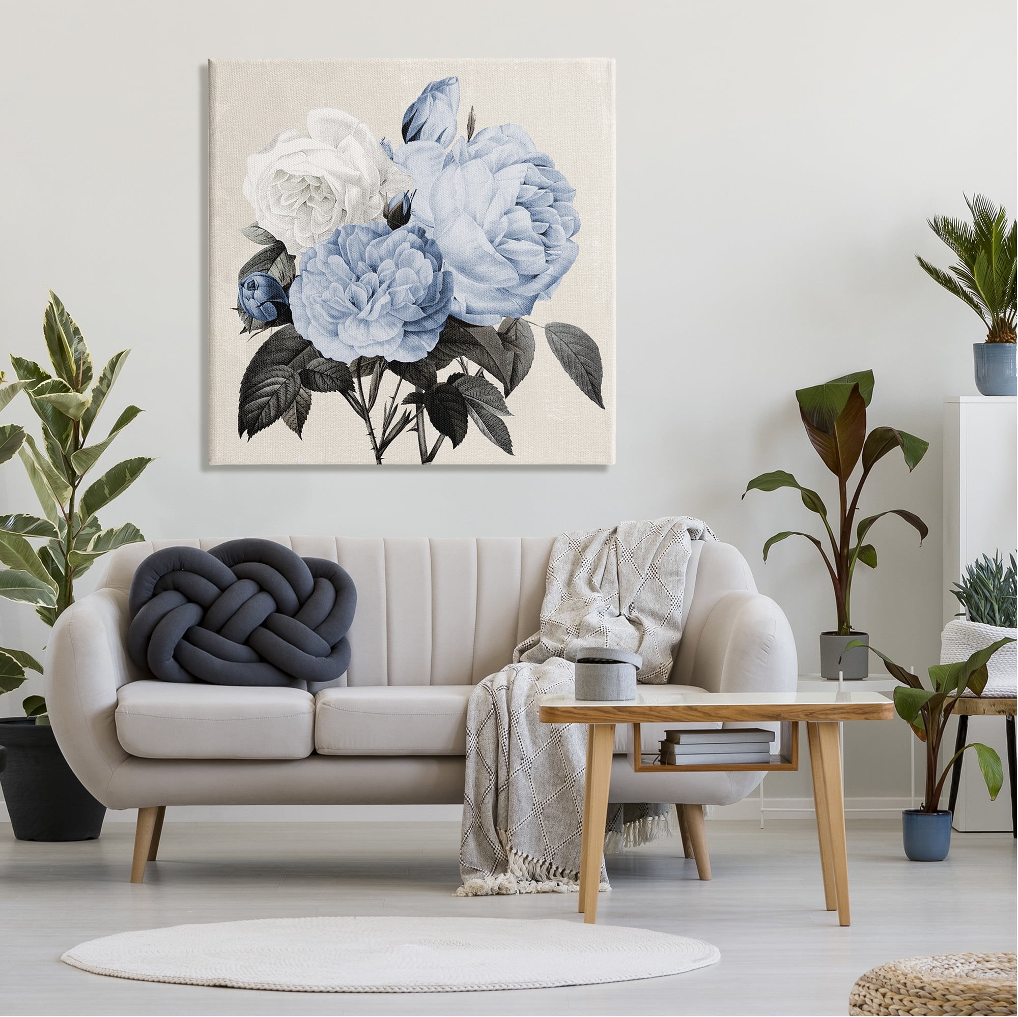 Stupell Industries Vintage Blue Roses Botanical & Floral Painting Gallery Wrapped Canvas Art Print Wall Art, 36 x 36