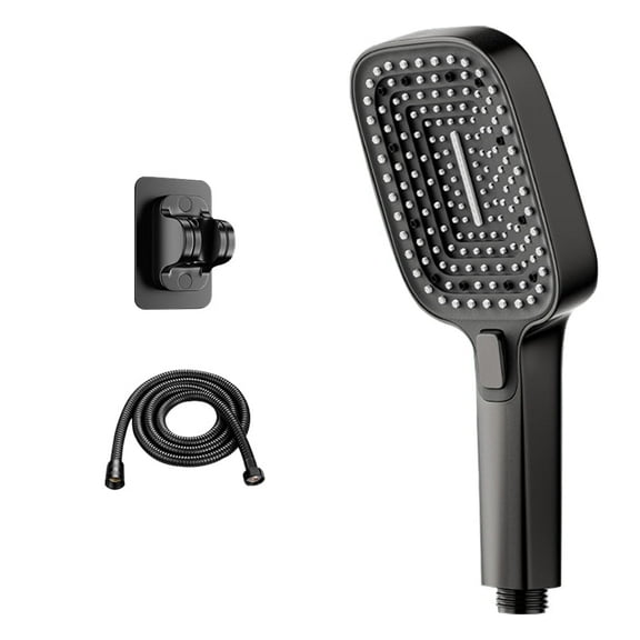 Square hand shower, incl. 1.5 m stainless steel hose and no-drill bracket, pressurized hand shower for bathroom, bathtub and WC,Black