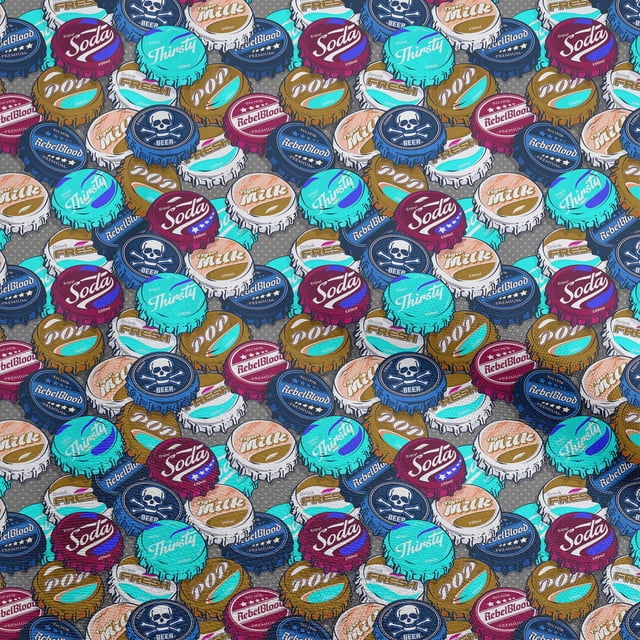 oneOone Soie Tabby Bleu Tissu Rétro Bouteille Soda Cap Robe Tissu Tissu Imprimé par la Cour 42 Pouces Large-Q0