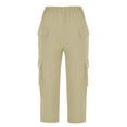 thumbnail image 4 of Povozer Cargo Capri Pants for Women High Waisted Relaxed Fit Elastic Knit Waist Casual Capris Trousers Cropped Pants(Khaki,S), 4 of 4