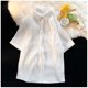 thumbnail image 4 of Camisas Para Hombre XXL Blusa de manga corta con bolsillo para hombre, informal, a rayas, con arrugas, a la moda, de verano (White, XL), 4 of 7