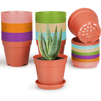 FOUKUS 6 inch Plastic Plant Pots: 5 Pack Indoor Planters with Drainage and  Tray Outdoor Flower Pots, White - Walmart.com