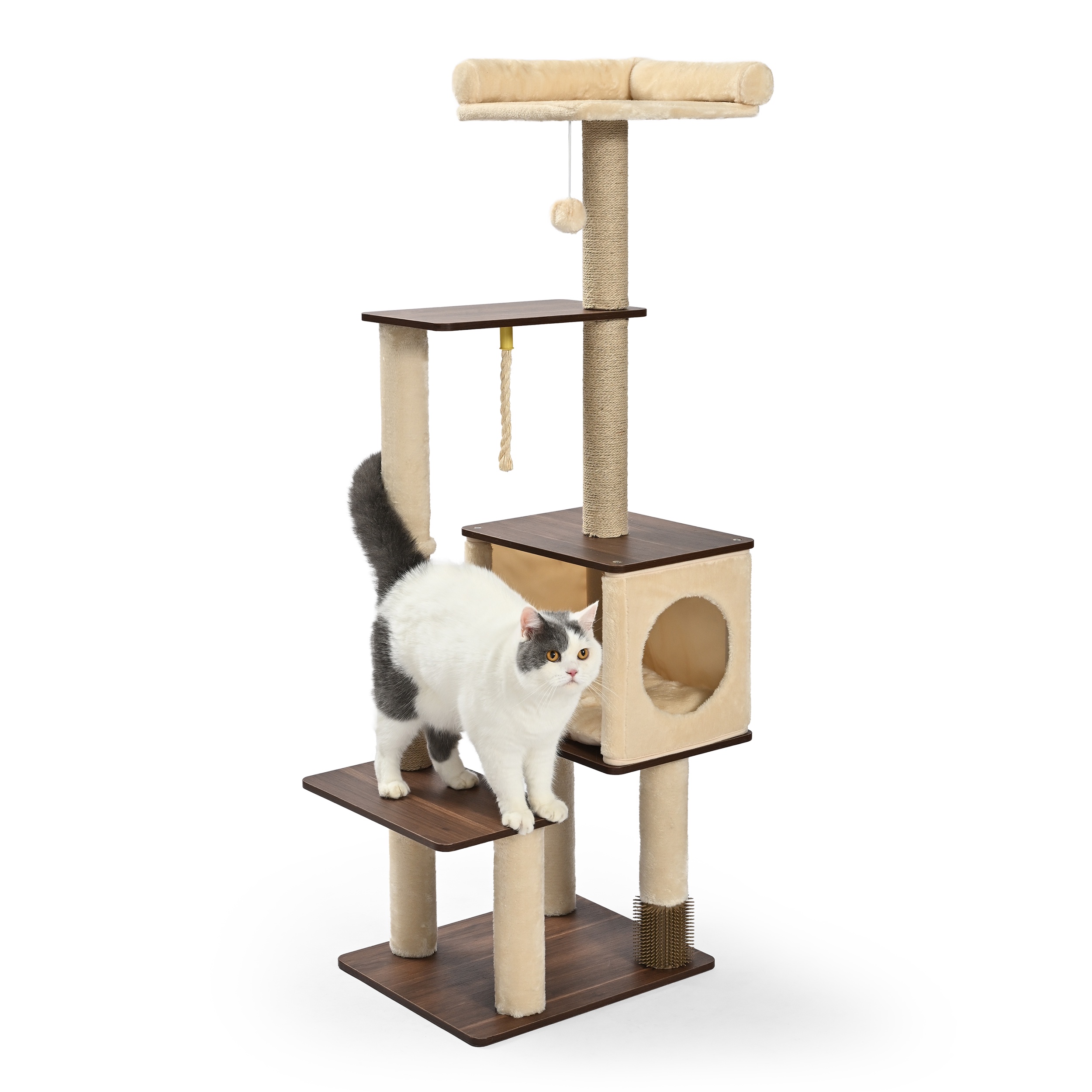 Vibrant Life 6-Level 56" Cat Tree with Grooming Brush and Condo, Beige