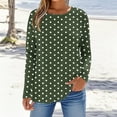 thumbnail image 2 of HVOBTTY Women's Long Sleeved T Shirt, Fall and Winter Tops for Women, Women's Casual Fashionable Polka Print Crew Neck Loose Fitting Long T Shirt Green, Green, 2 of 5