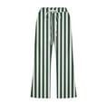 thumbnail image 4 of CLOISE Capris for Women with Pockets Stretch Wide Leg Pants Elastic High Waisted Palazzo Pants Petite Summer Casual Fashion Striped Pants Loose Lightweight Cropped Flowy Trousers Green 2XL, 4 of 5