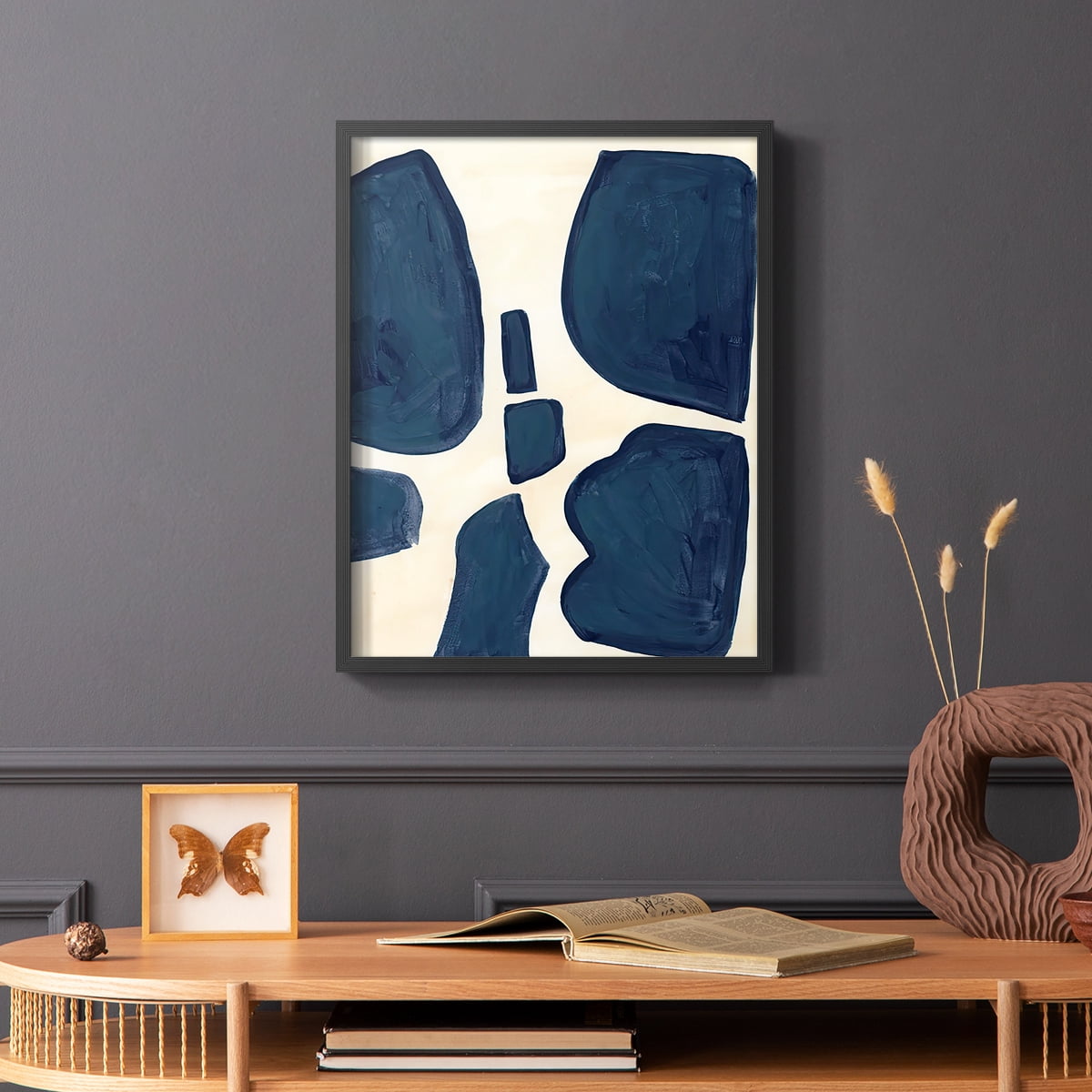 Blue Pieces II Framed Print in Black Solid Wood Framed Print No Nail Hanging