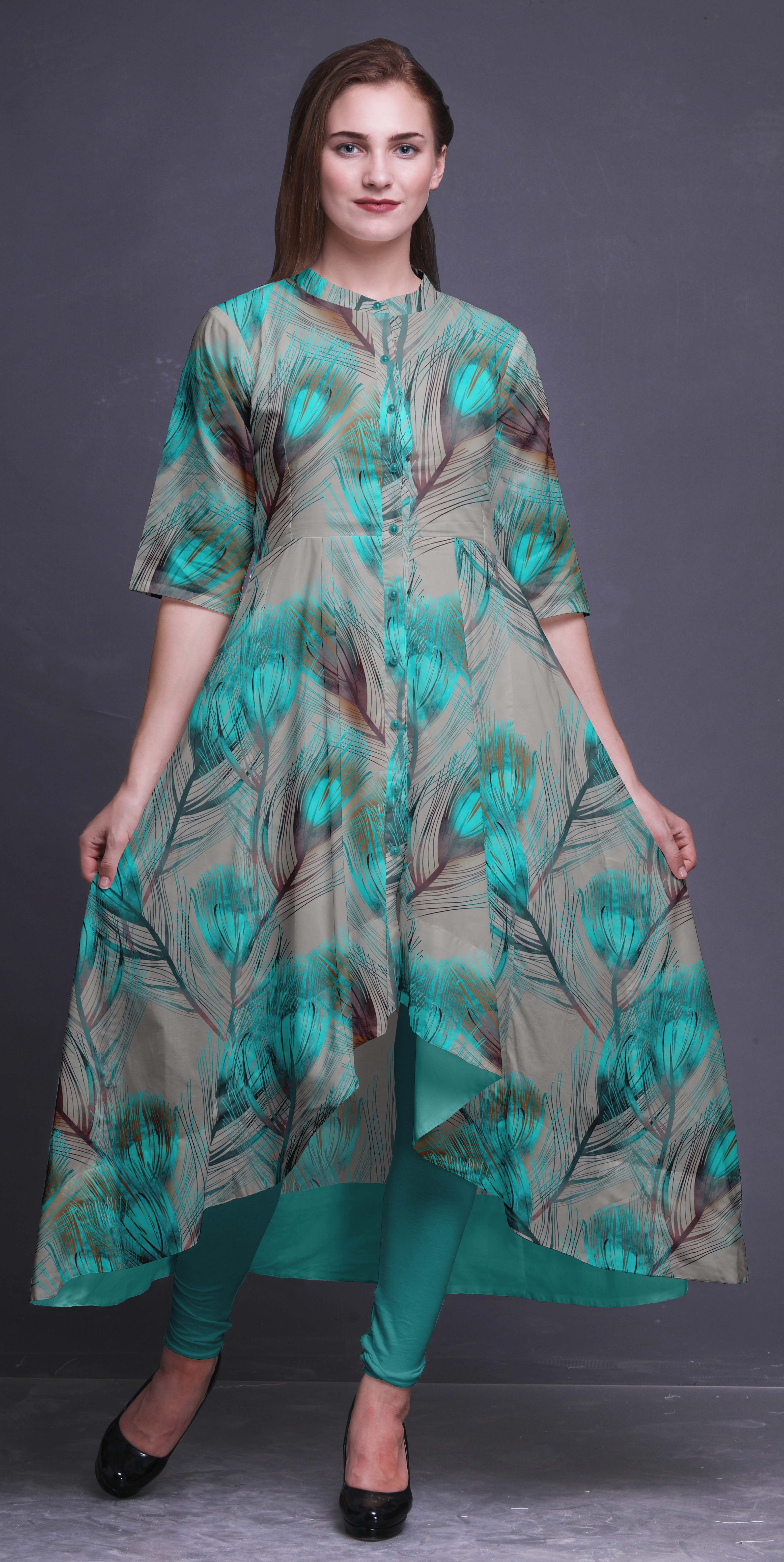 peacock green anarkali dress Designer White Anarkali Dress with Handcrafted Peacock Motifs – Asnowera main image 1