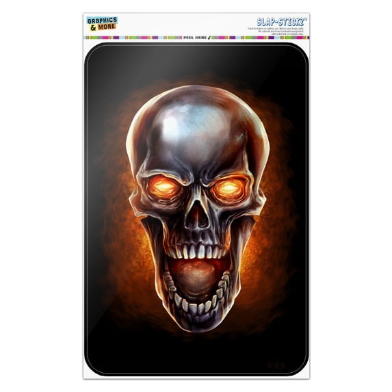 Chrome Metal Flaming Skull Home Business Office Sign