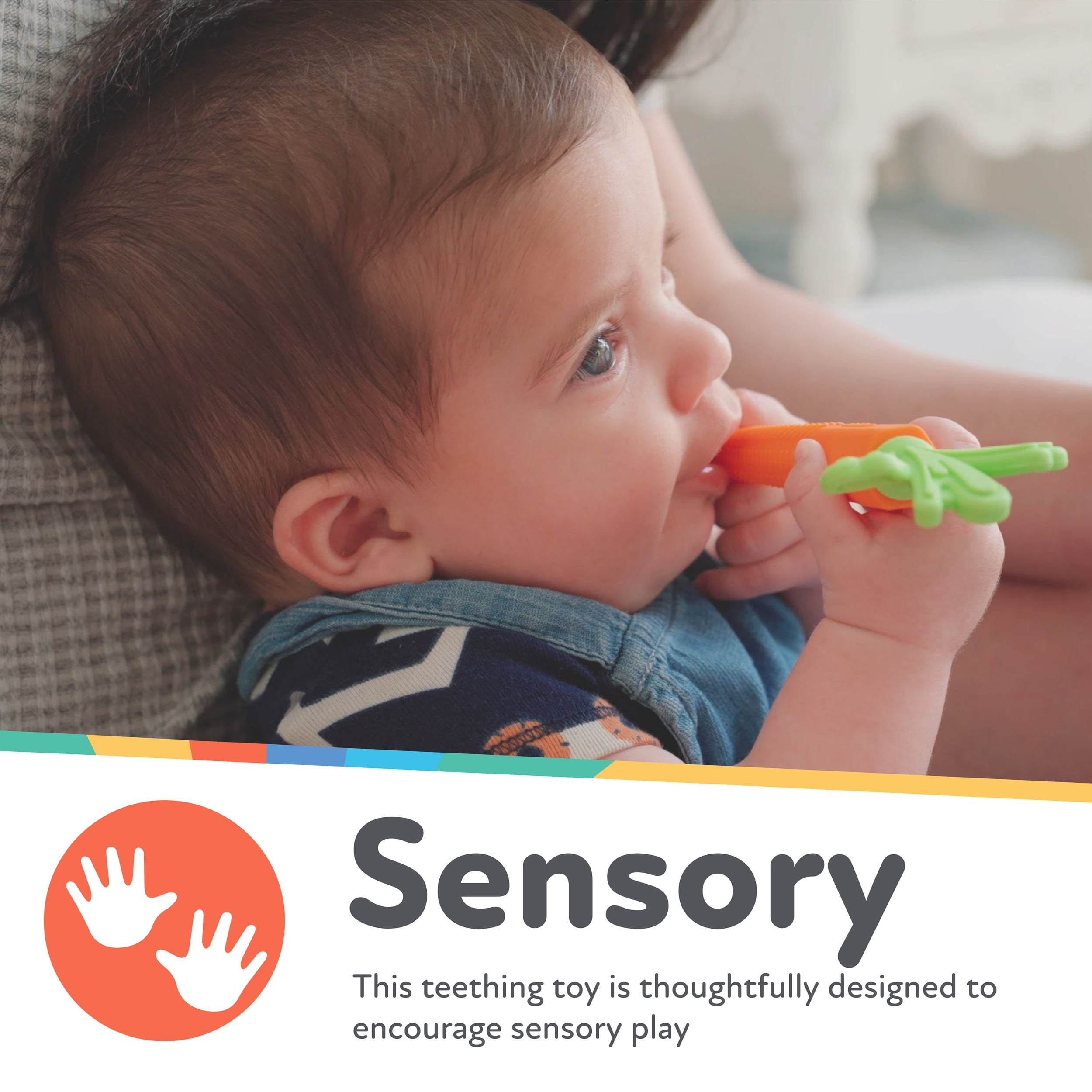 Nuby Sensory Silicone Carrot Baby Tube Teether Toy for 3 Mo