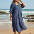 thumbnail image 5 of ZACPNCV Plus Size Women Sheer V Neck Loose Fit Dress Cover Up Lightweight Casual Beach Tunic Swimsuit Bikini Shawl Summer Outdoor, 5 of 6