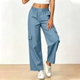 thumbnail image 3 of Tbopshirt Cargo Pants Women Pants for Women Solid Color Elastic Waist Multi-Pocket Wide Leg Cargo Pants,Light Blue,S-XXL, 3 of 4