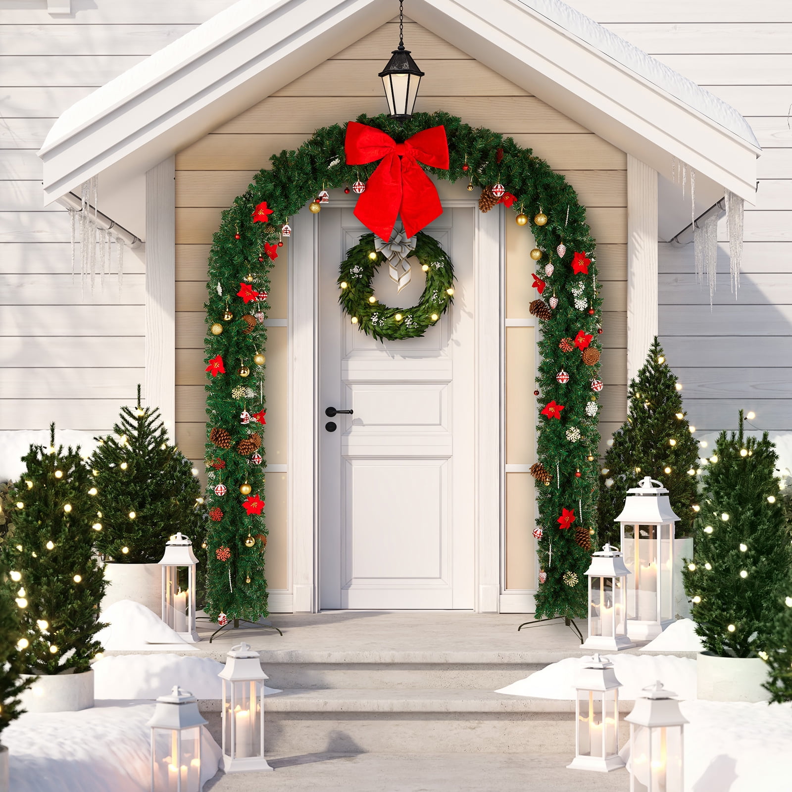 94.5" 1860 Branches PVC Christmas Arch Decoration Steel Bracket Reusable for Christmas Weddings Parties Green