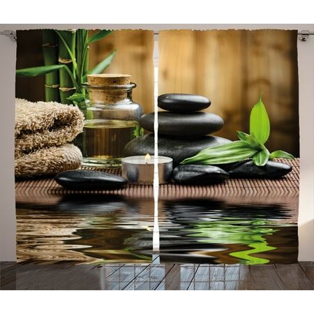 - Spa Decor Curtains 2 Panels Set, Asian Zen Massage Stone Triplets with Herbal Oil and Scent Candles , Window Drapes for Living Room Bedroom, 108W X 84L Inches, Black Brown and White, by Ambesonne