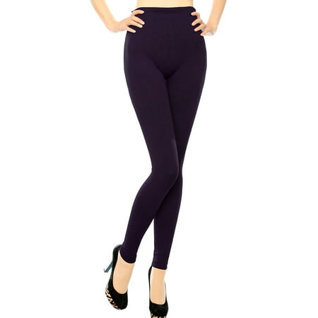 - Simplicity Women's Ribbed Stripe Texture Ankle Length High-Waist Leggings Navy