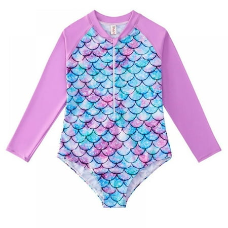 

Esho 2-12Y Todller Girls Long Sleeve Rash Guards One-Piece Swimsuits Teenager Little Girl Beach Swimming Surfing Bathing Suit