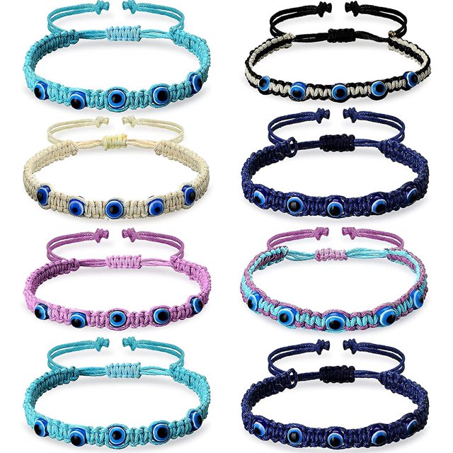 8 Piezas Pulsera de Cuentas de Mal de Ojo Pulseras de Cuerda de Mal de Ojo Azul Ajustable Pulsera de Amistad de Protección de Cabalá Tejida a Mano Protección de la Suerte Turca