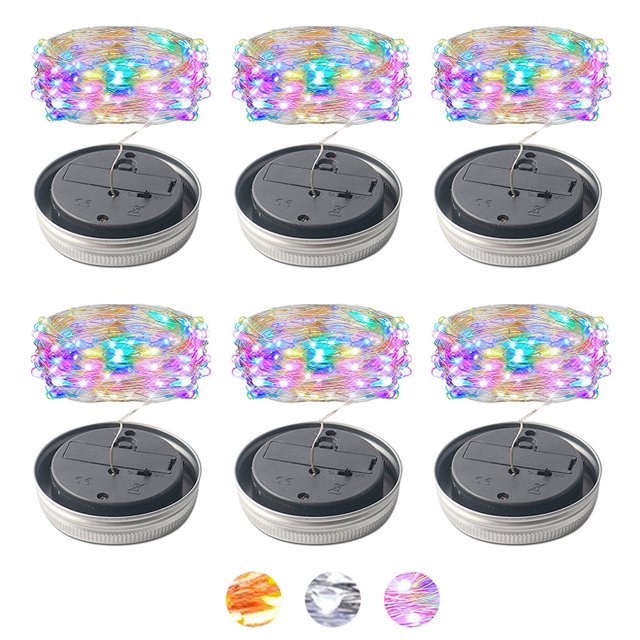6PCS 20 LEDs Fairy Light Solar For Jar Lid Insert Color Changing Garden Decor Christmas Lights Outdoor Wedding Decor