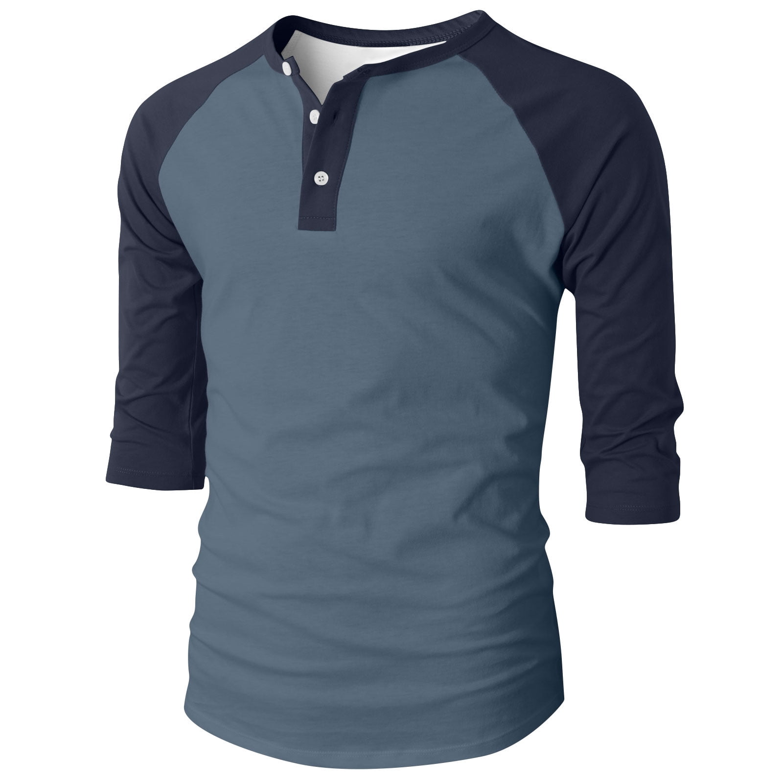RYRJJ Henley Shirts for Men Raglan 3/4 Sleeve Baseball T-Shirts Color Block Summer Casual Cotton Sport Athletic Tee Tops(Black Blue,XXL)
