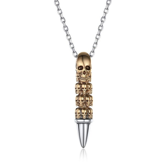 Pendentif Collier Balle Crâne 925 Argent Sterling & Laiton Oxydé Collier Vintage Punk Gothique Bijoux pour Femmes Hommes, Chaîne 18 Pieds'