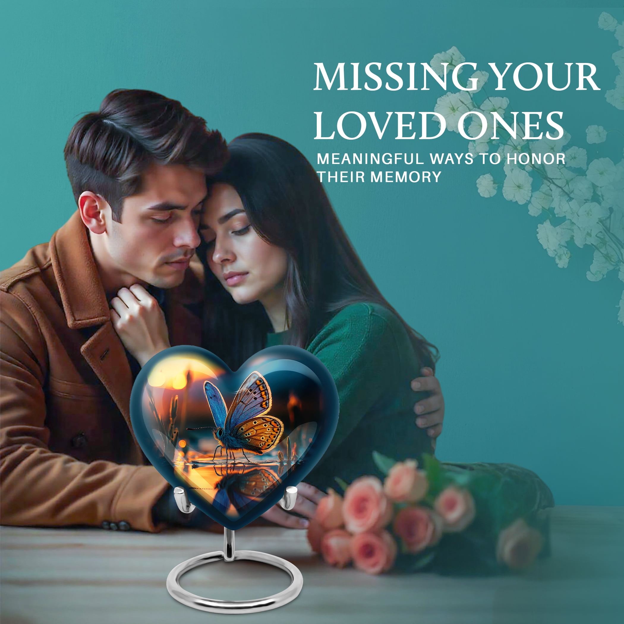 SABURIAL Butterfly Urn - Beautiful Cremation Urns For Mom & Dad Ash - Unique Memorial Urn For Adult Women Ashes - Beautiful Handmade Urns For Ash - Combo - 8 Inch Large & 3 Inch