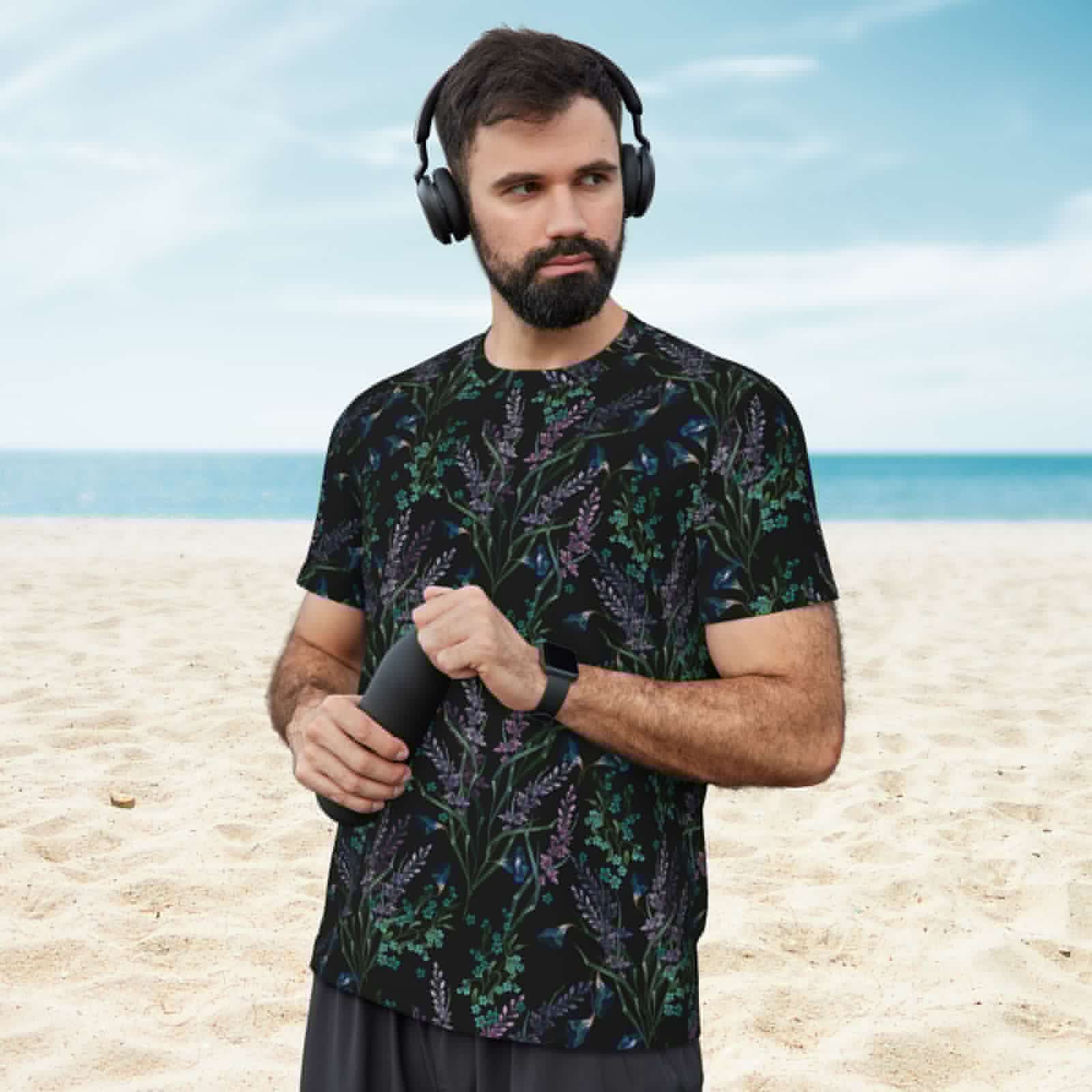 thumbnail image 4 of Wukai Lavender Flowers Print Men's Short-Sleeved Mesh T-Shirt,Quick-Dry Short Sleeve Workout T-Shirt-XX-Large, 4 of 8