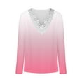thumbnail image 4 of Jalioing Womens Basic Top Floral Trim Fall Shirt V-Neck Gradient Color Long Sleeve Casual Blouses, 4 of 5