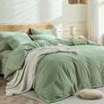 thumbnail image 2 of Green Duvet Cover Queen Size -  Linen Like Textured Comforter, 2 of 9