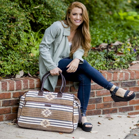 Aztec Brown Southwestern Handbags Ryn Weekender Cotton Distressed Appearance Antique Brass Hardware Canvas Striped Overnight Bag