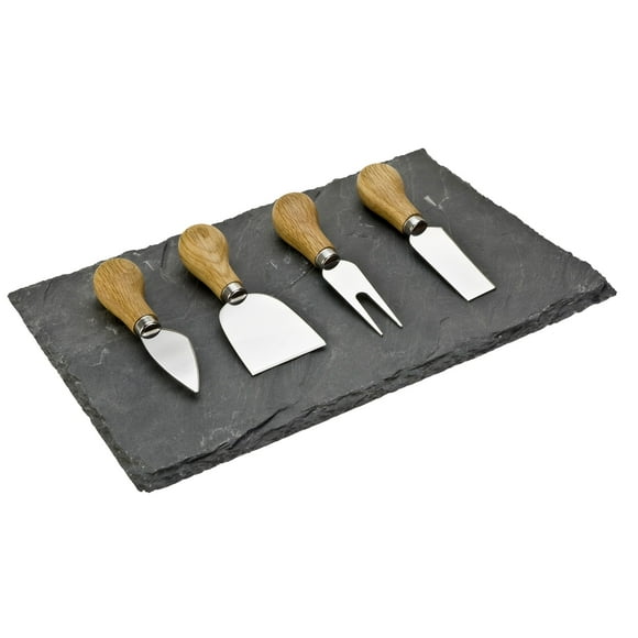 4 pc Cheese Knife set Oak Hndl with Slate board