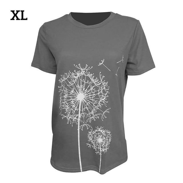 Camiseta de mujer con estampado floral, cuello redondo, manga corta, camiseta holgada, gris oscuro, XL kenally AP000466-15