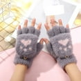 thumbnail image 2 of HNMKIU Winter Student Children Half Finger Flip Cartoon Thickened Warm Gloves Mittens For Autumn And Cold Weather Purple,7-18 Years, 2 of 3