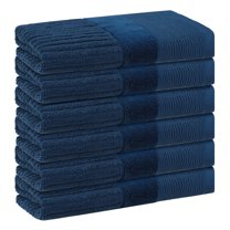 REGALWOVEN Striped Cotton Washcloths, Comfort 6 Pack Face Towels, Absorbent Towels for Hotel, Spa Navy Blue 13' x 13'