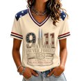 thumbnail image 2 of 9/11 25th Anniversary Shirt Womens WE Will Never Forget Tee Shirts | Lightweight Fabric, V Neck Short Sleeve Tops, American Flag, 2001-2026 25Th Anniversary Tops, Patriotic Honor Tee Shirt Beige,XL, 2 of 5